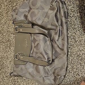 Coach gray canvas bag with gray leather straps